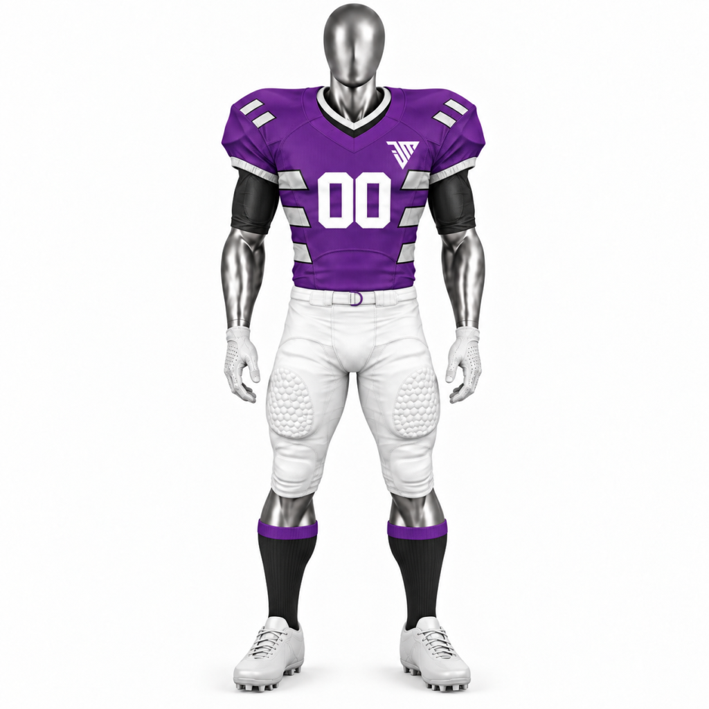 Purple White American Football Uniform with custom football jersey and pants