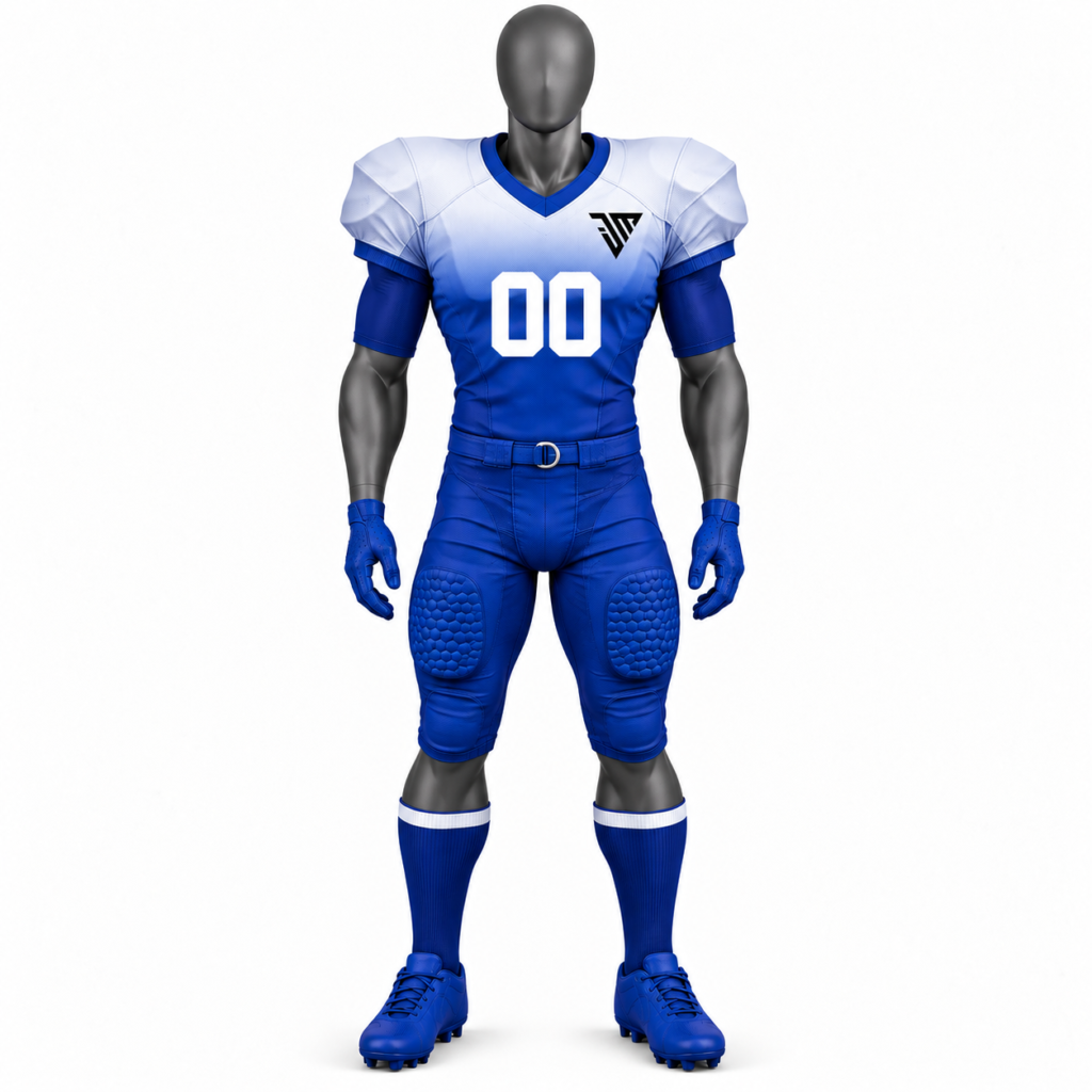 Blue White American Football Uniform Set with custom jersey pants and socks