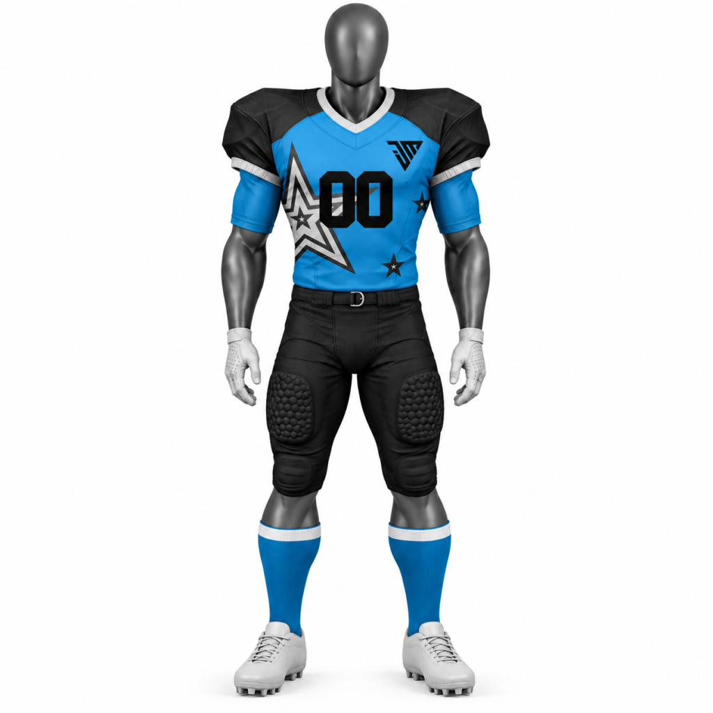 Custom American Football Uniform with blue football jersey and black football pants
