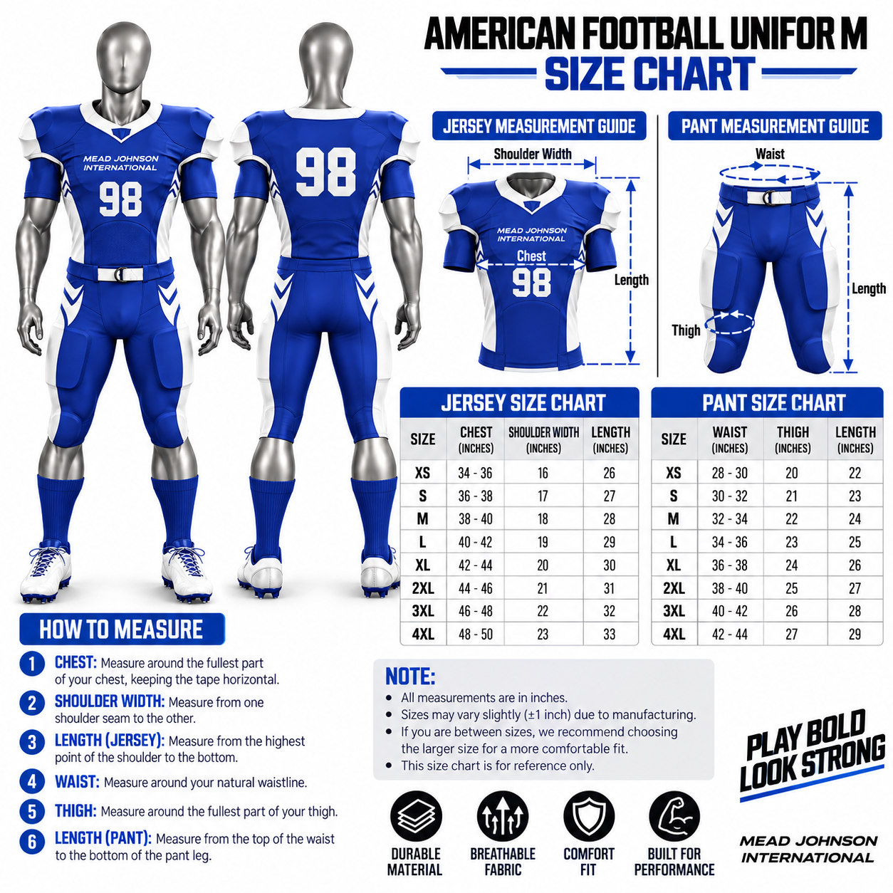 Men's Blue American Football Uniform – Custom Football Jersey & Pants - Image 4