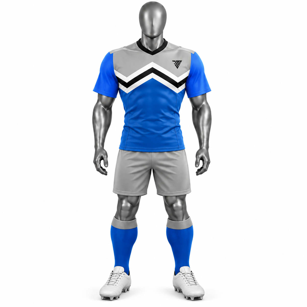 Men's Blue Rugby Uniform with custom blue rugby jersey grey shorts and blue socks