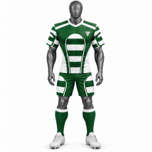 Custom Rugby Uniform with green rugby jersey matching shorts and socks