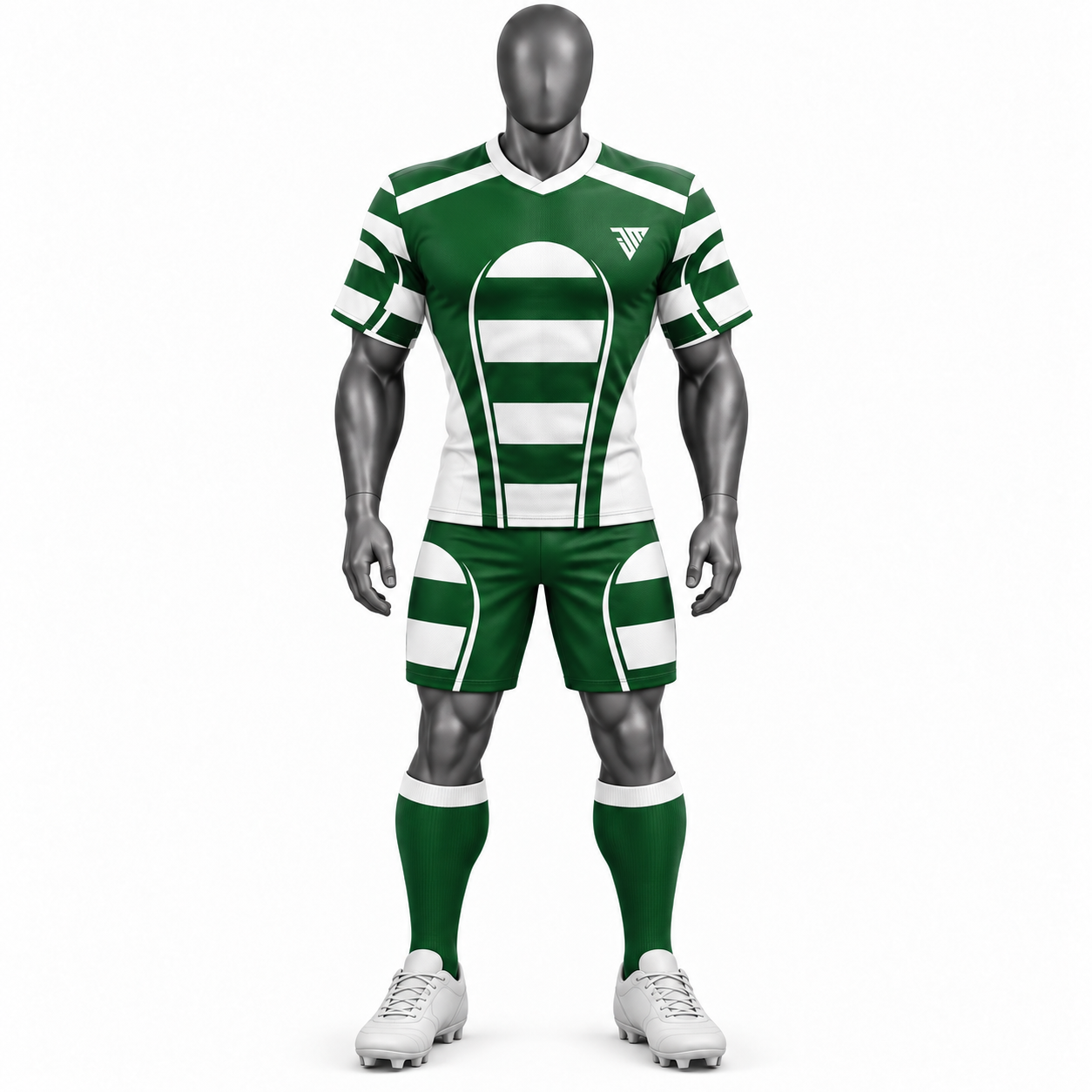 Custom Rugby Uniform with green rugby jersey matching shorts and socks