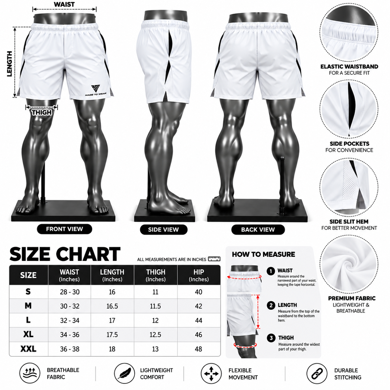 Men's Performance Shorts – Custom White Athletic & Sports Shorts - Image 5