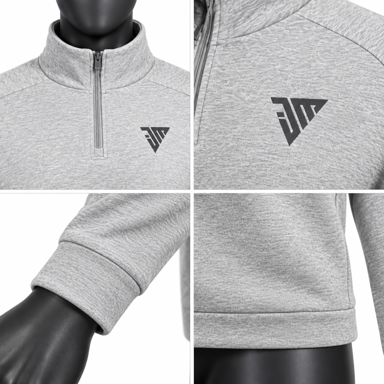 Men's Grey Quarter Zip Pullover – Custom Long Sleeve Sportswear Top - Image 3