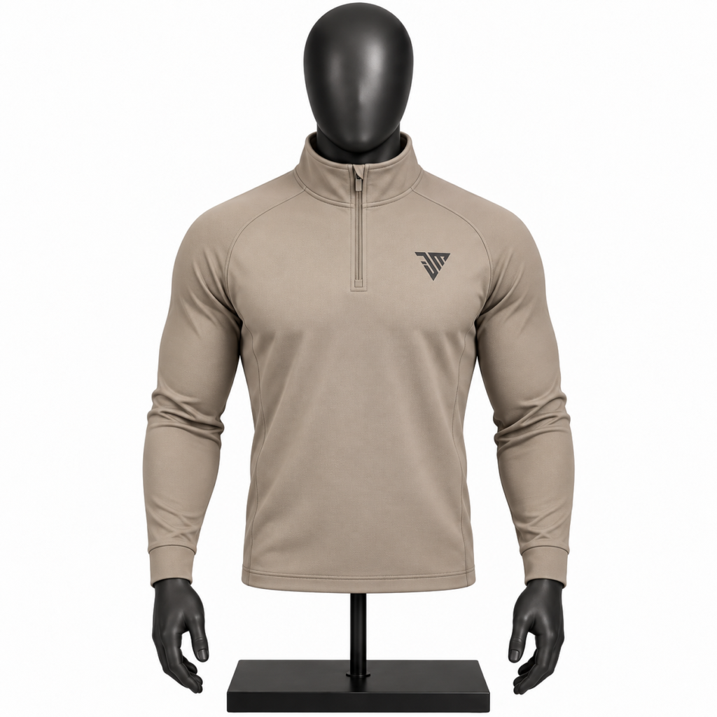 Men's Beige Quarter Zip Pullover custom sportswear top