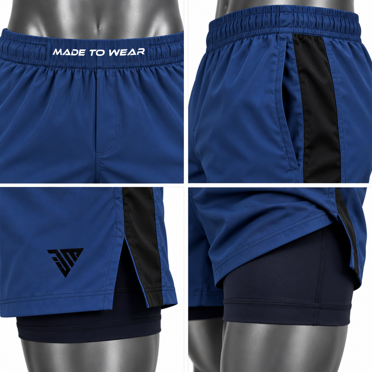 Men's 2 in 1 Shorts – Custom Blue Athletic Workout & Running Shorts - Image 4