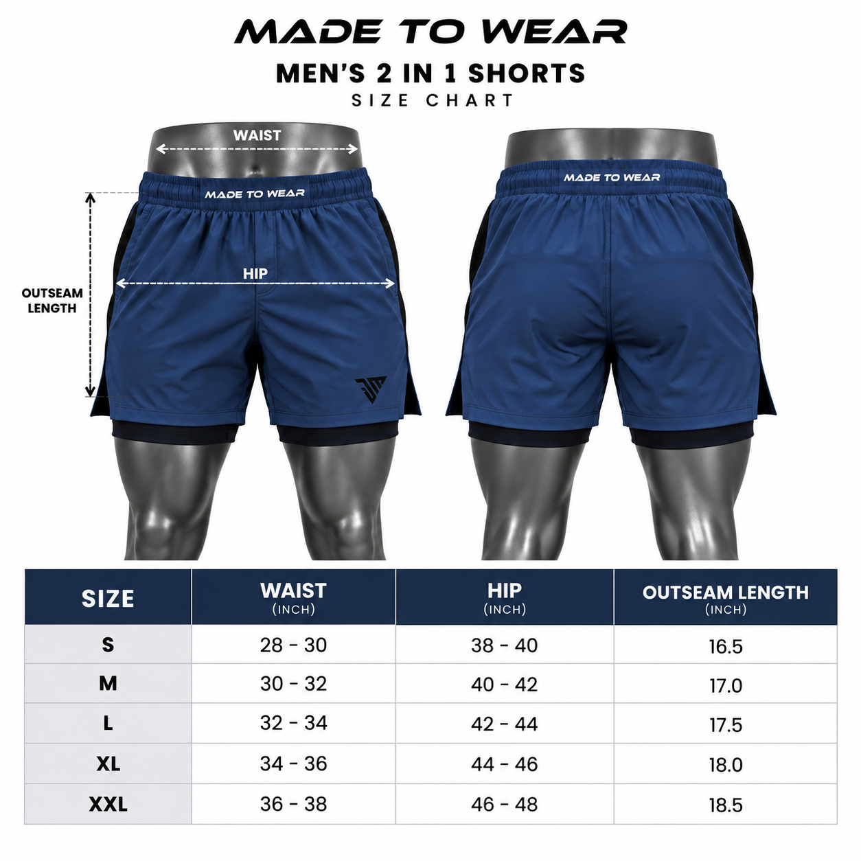 Men's 2 in 1 Shorts – Custom Blue Athletic Workout & Running Shorts - Image 5