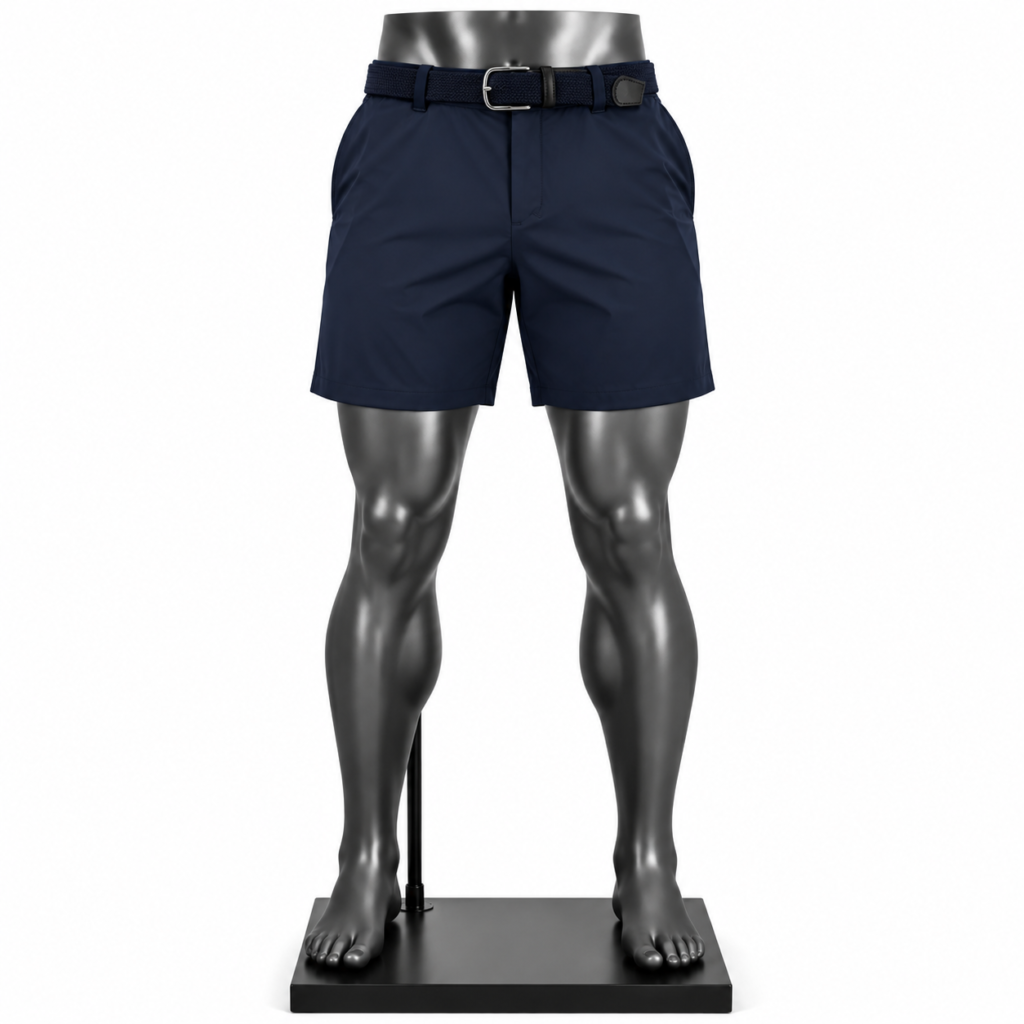 Men's Navy Casual Shorts with woven belt and pockets