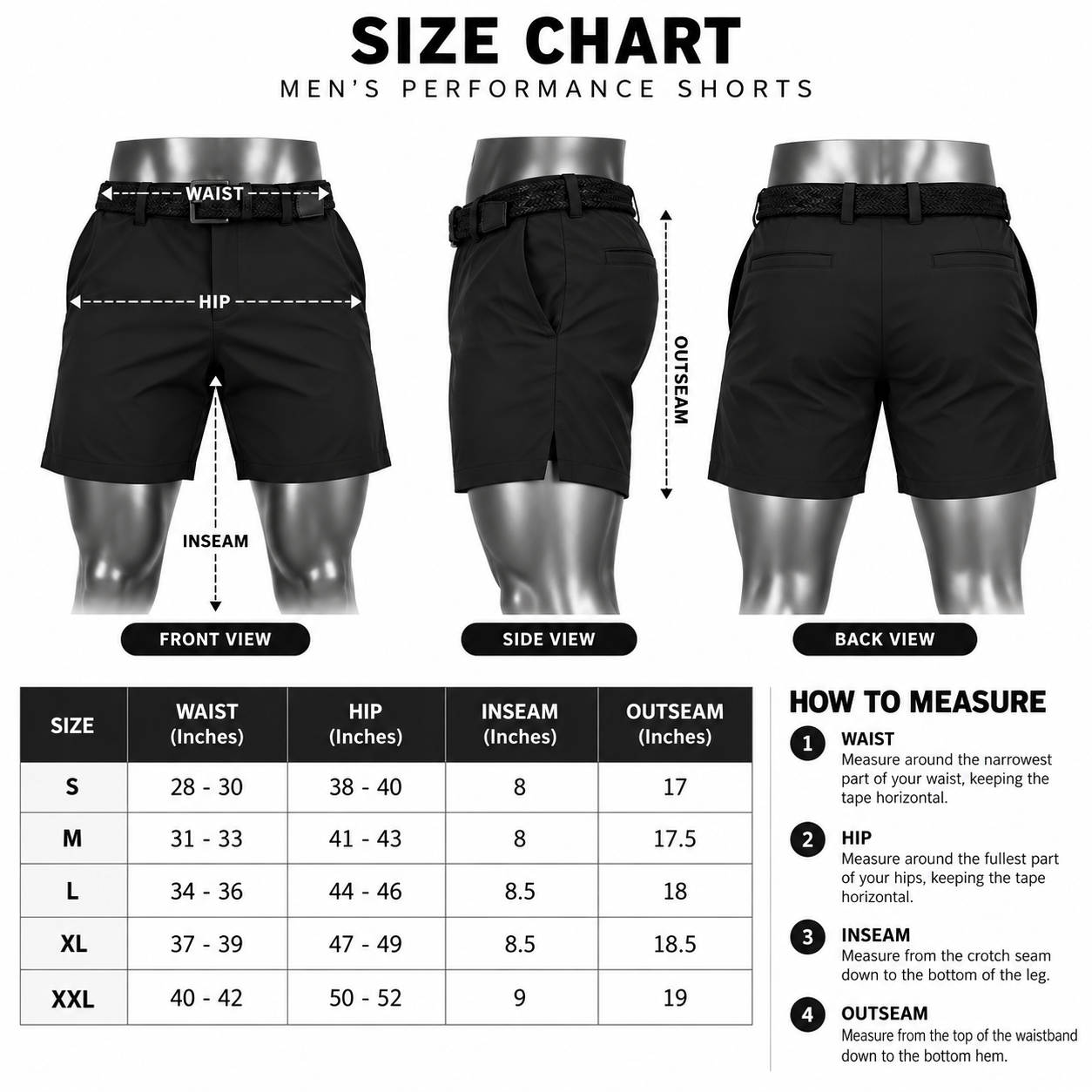 Men's Performance Shorts – Custom Black Belted Performance Shorts - Image 5
