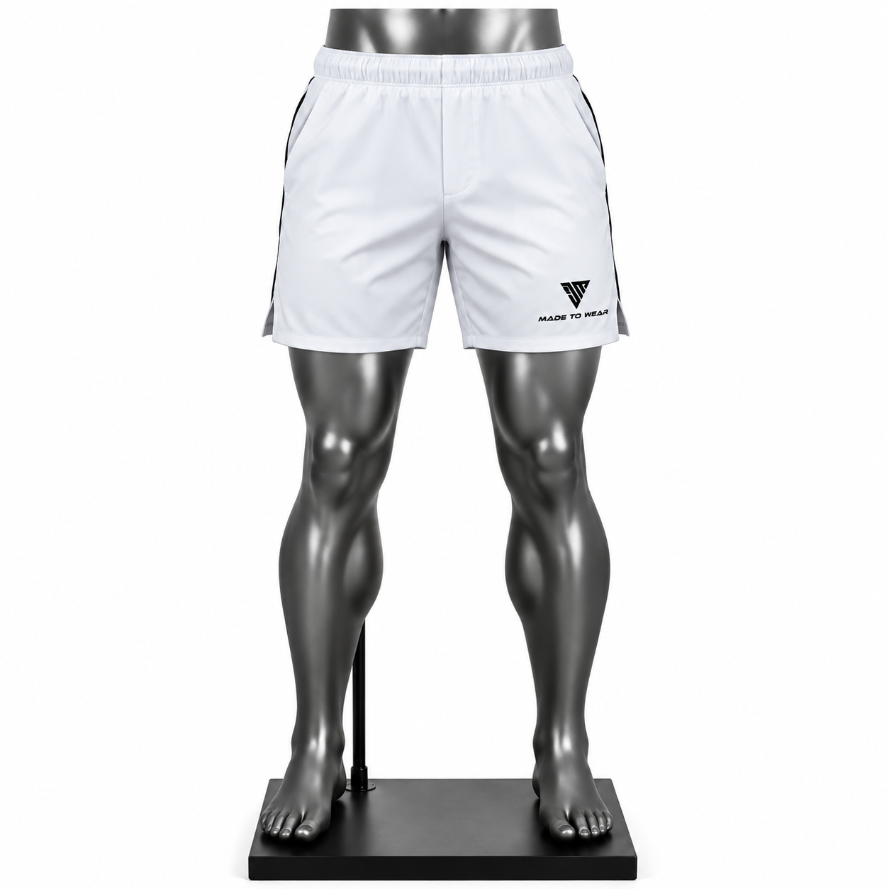Men's Performance Shorts in white with elastic waistband and side pockets
