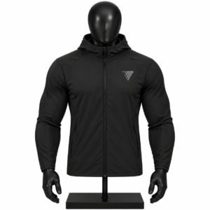Men's Black Hooded Windbreaker Jacket custom full zip jacket