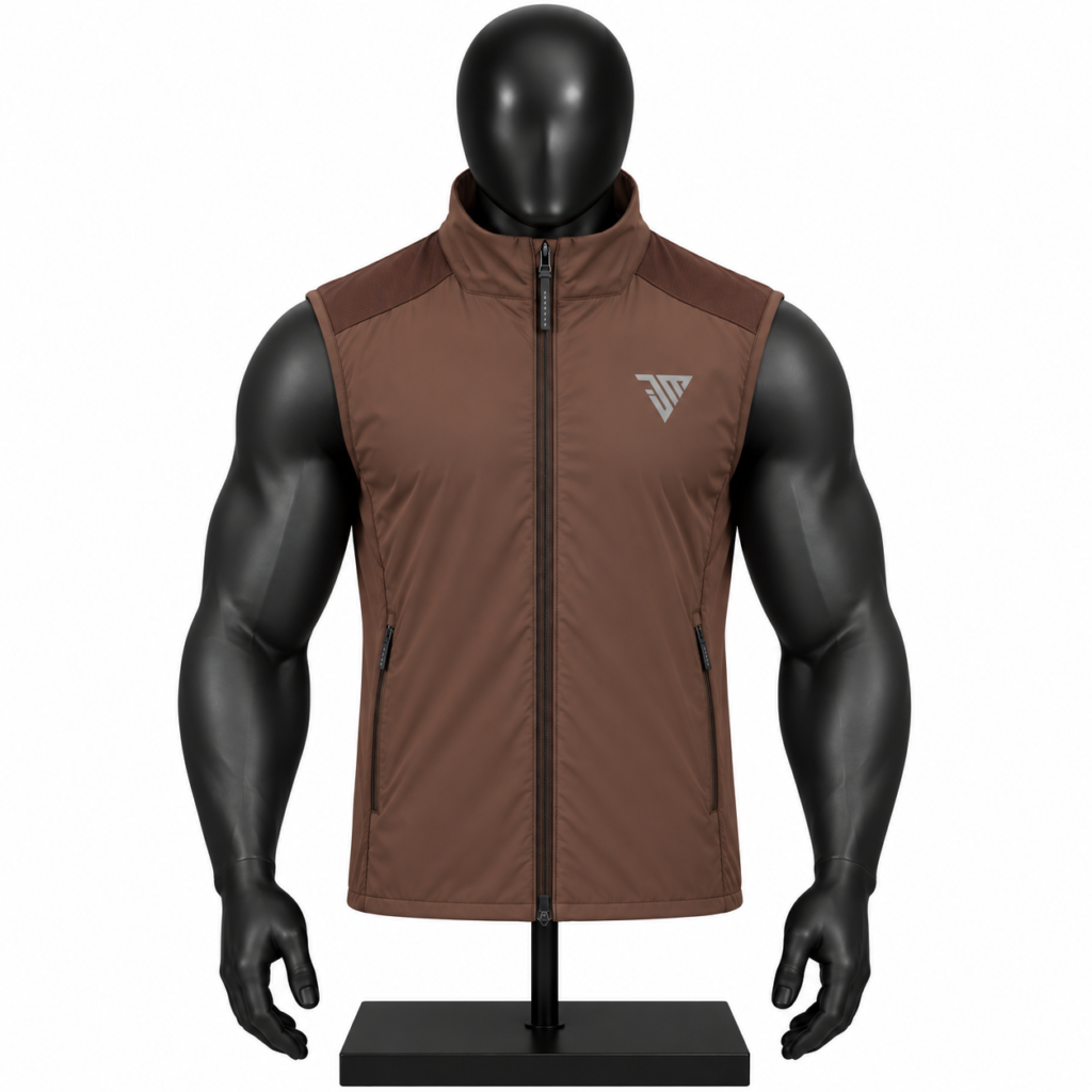 Men's Brown Vest with full zip and stand collar