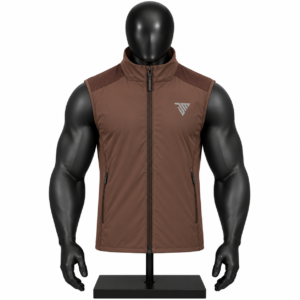 Men's Brown Vest with full zip and stand collar