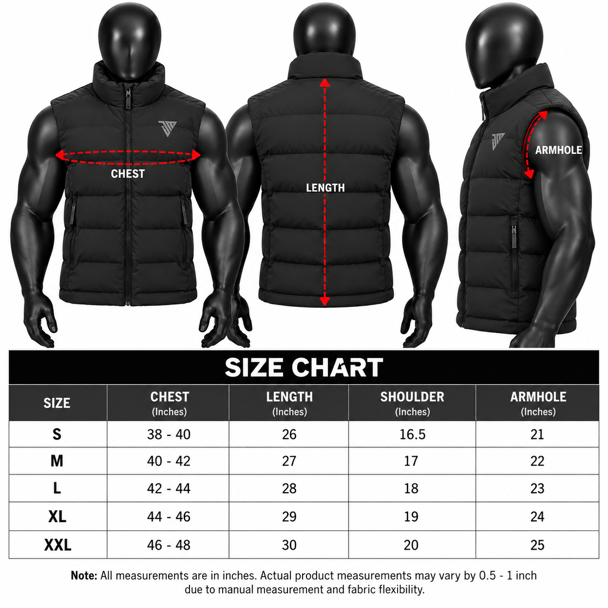 Men's Black Puffer Vest – Custom Quilted Sleeveless Jacket - Image 5