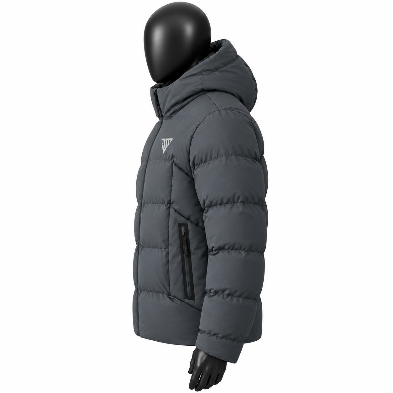 Men's Grey Hooded Puffer Jacket – Custom Quilted Winter Jacket - Image 3
