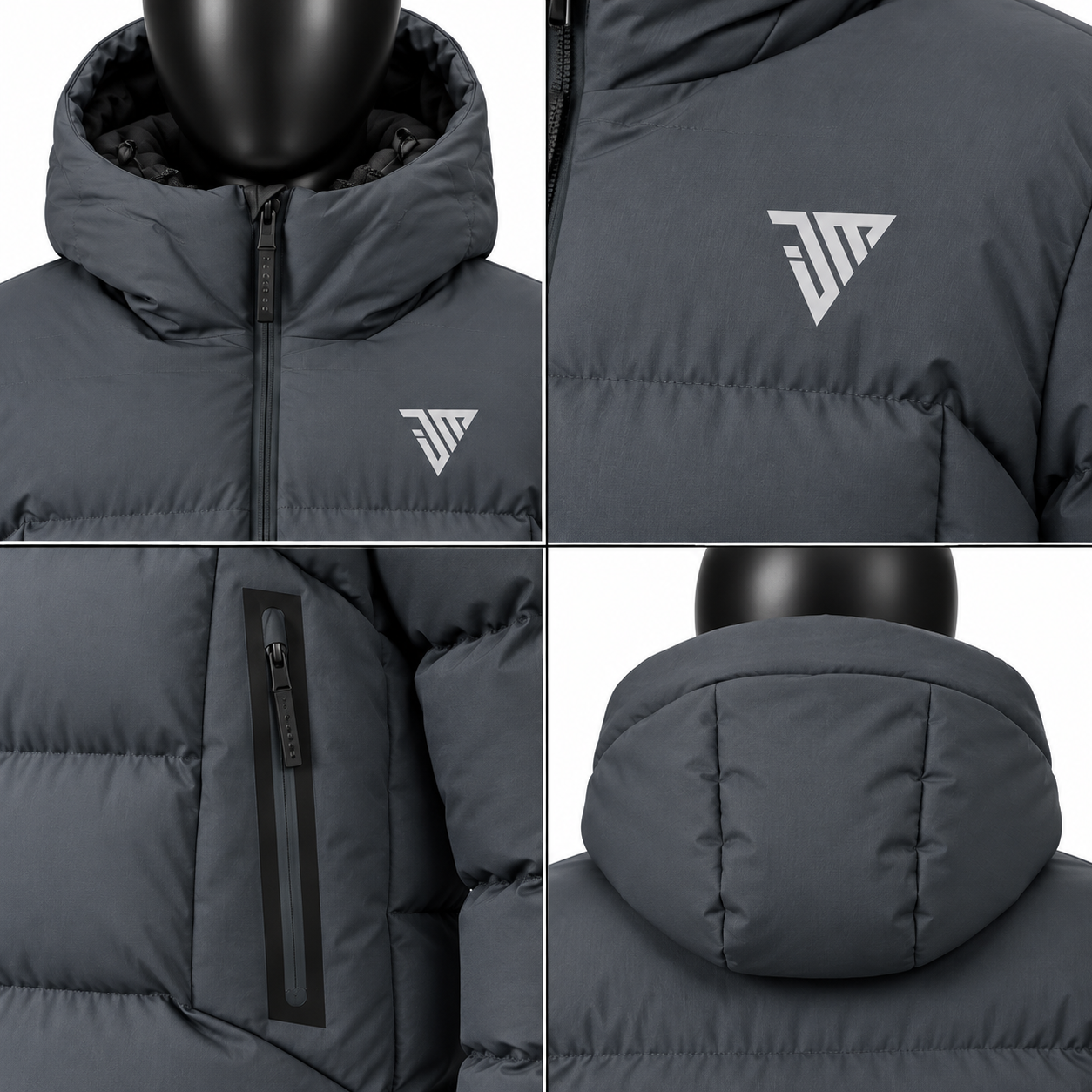 Men's Grey Hooded Puffer Jacket – Custom Quilted Winter Jacket - Image 4