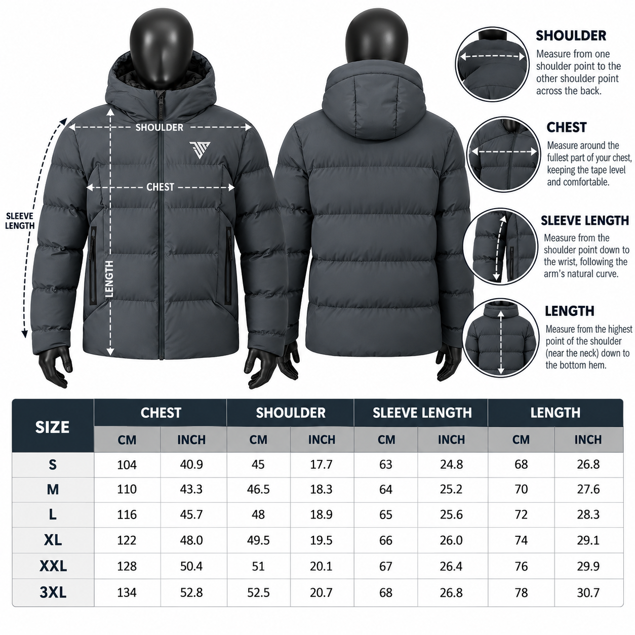 Men's Grey Hooded Puffer Jacket – Custom Quilted Winter Jacket - Image 5
