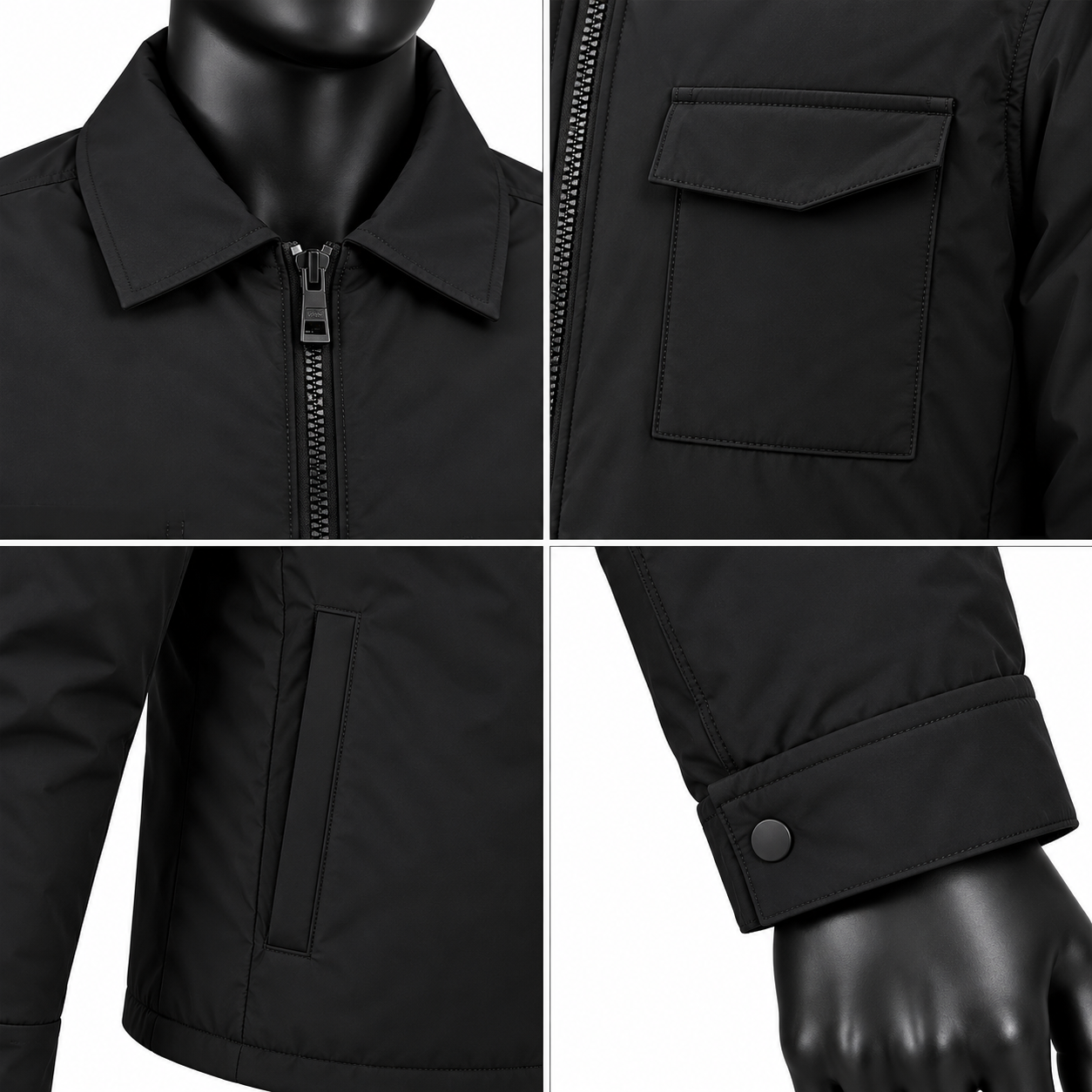 Men's Black Utility Jacket – Custom Zip Field Jacket - Image 4