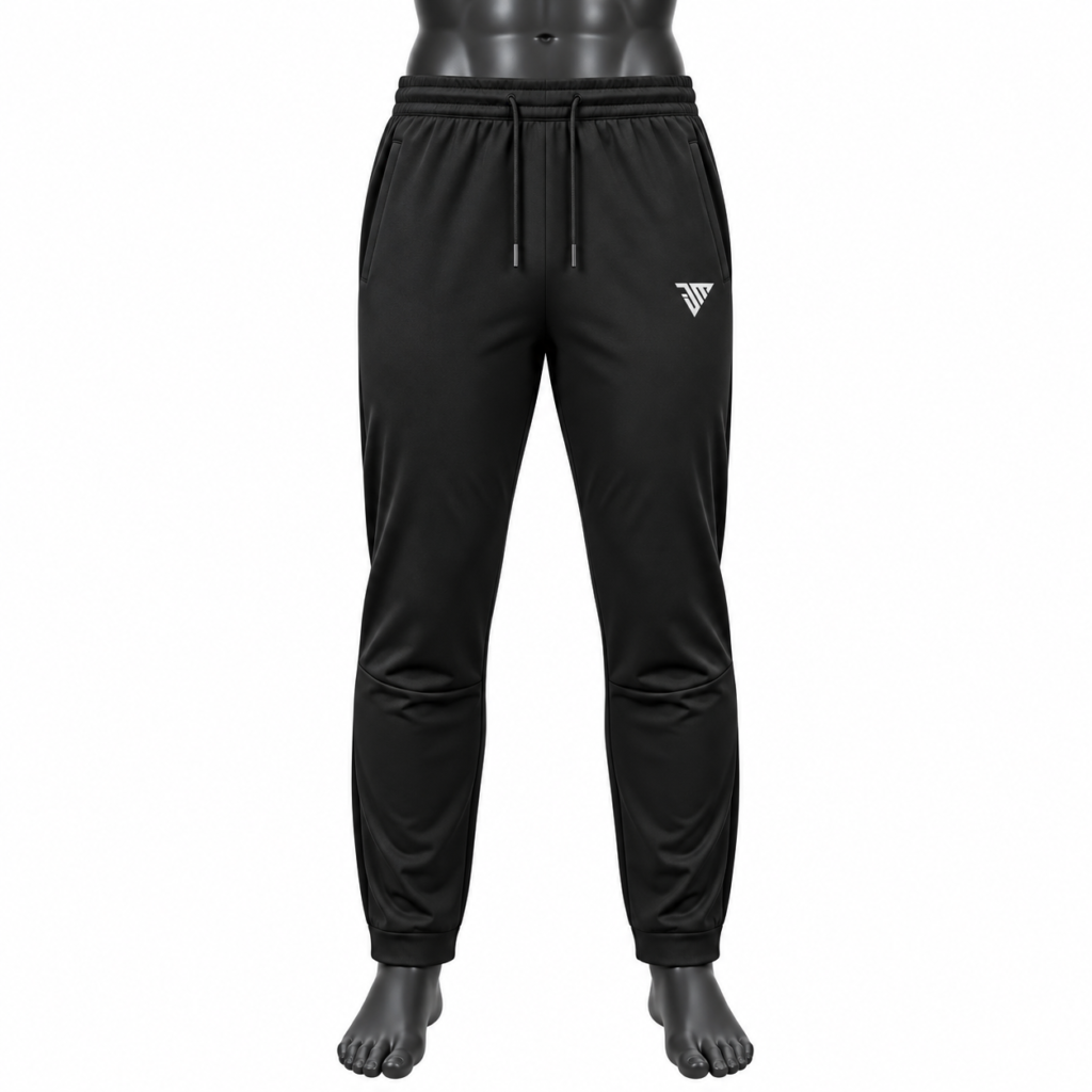 Men's Black Jogger Pants size chart with waist hip and length measurements