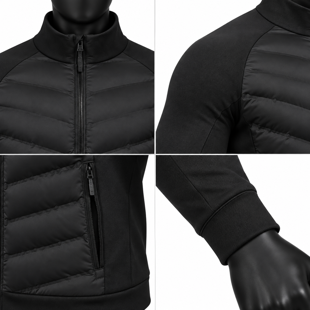 Men's Black Puffer Jacket – Custom Quilted Hybrid Jacket - Image 4