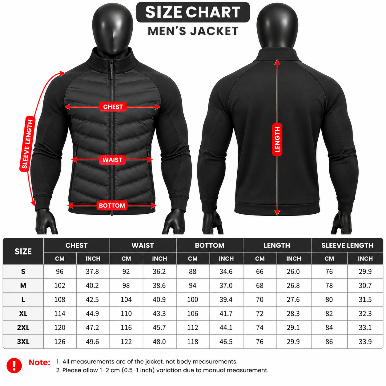 Men's Black Puffer Jacket – Custom Quilted Hybrid Jacket - Image 5