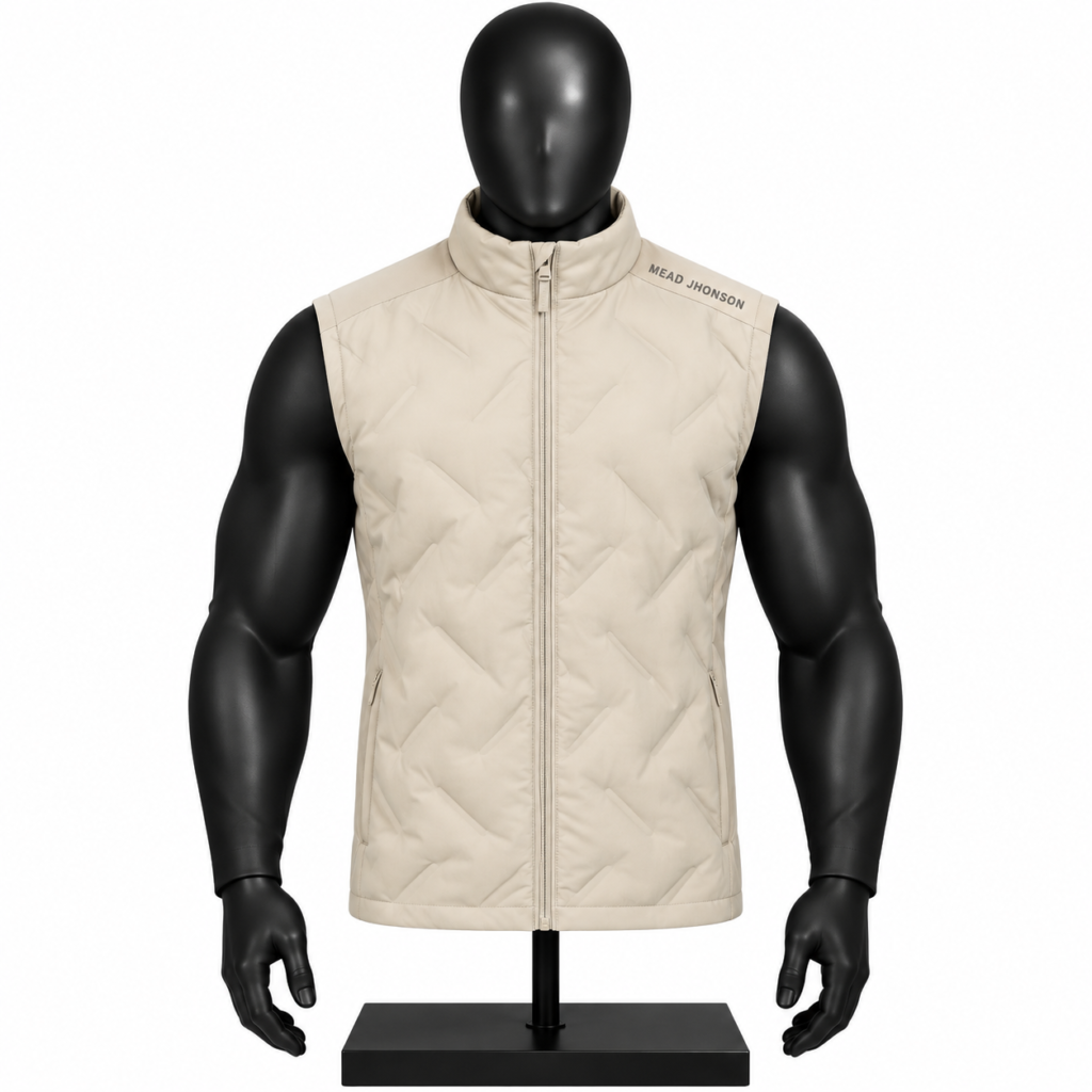 Men's Beige Puffer Vest custom quilted padded design