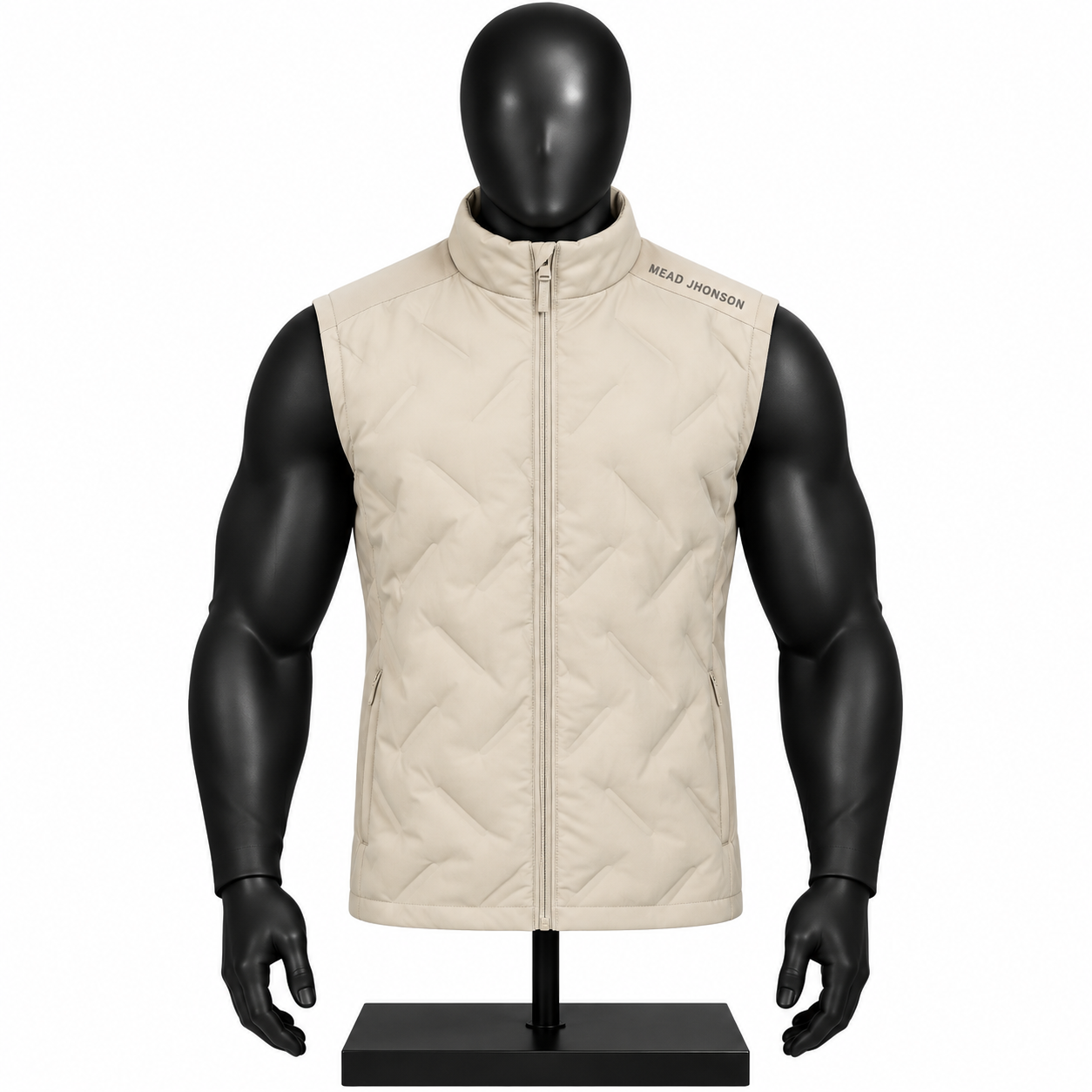 Men's Beige Puffer Vest custom quilted padded design