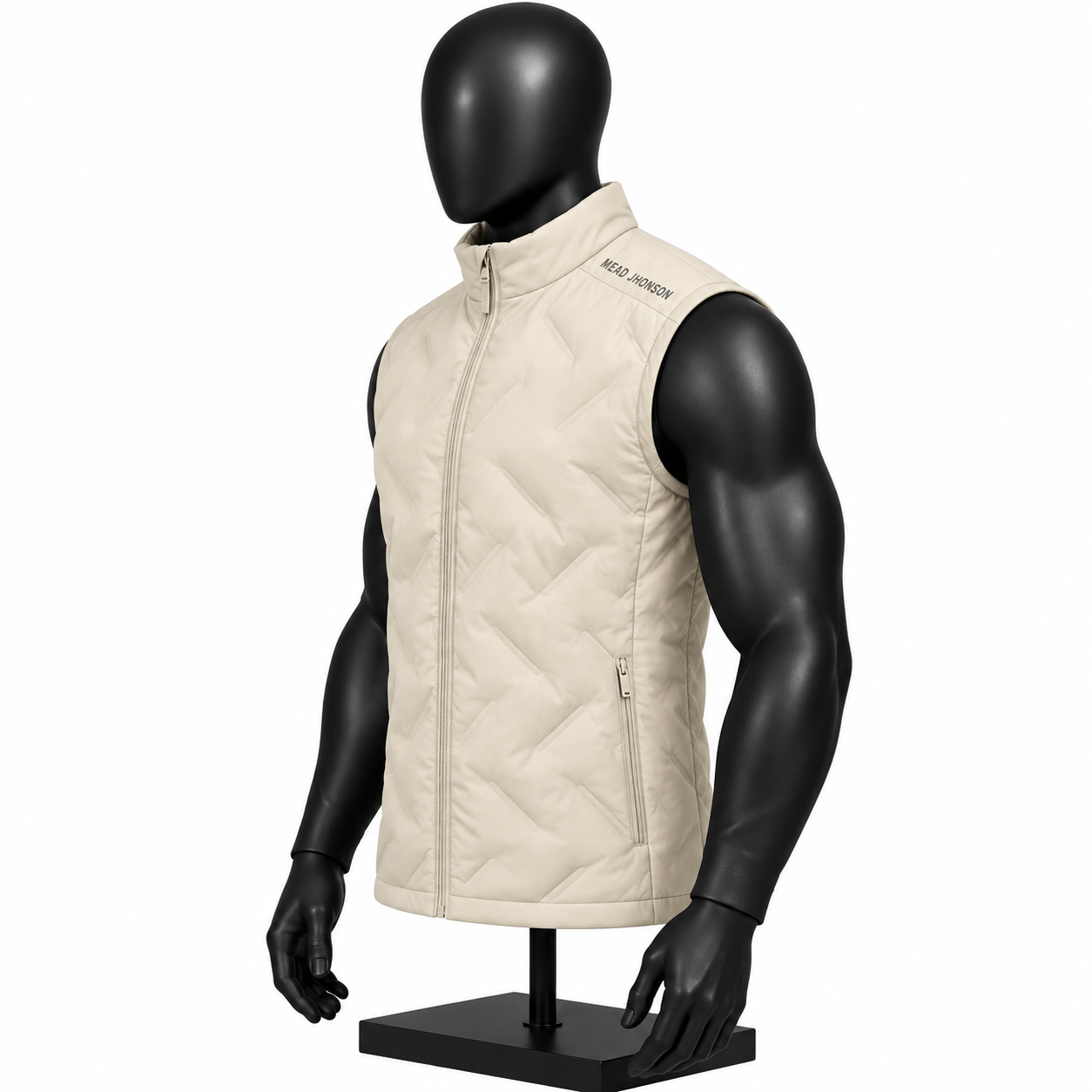 Men's Beige Puffer Vest – Custom Quilted Padded Vest - Image 3
