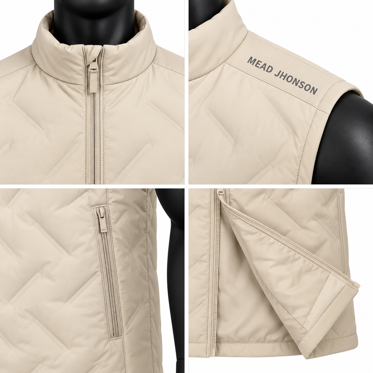 Men's Beige Puffer Vest – Custom Quilted Padded Vest - Image 4