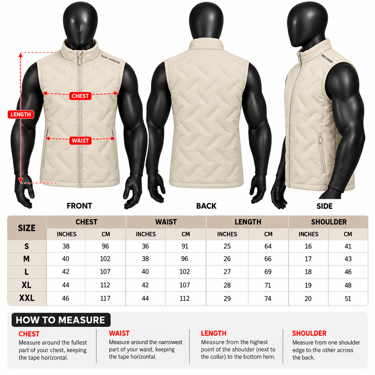 Men's Beige Puffer Vest – Custom Quilted Padded Vest - Image 5