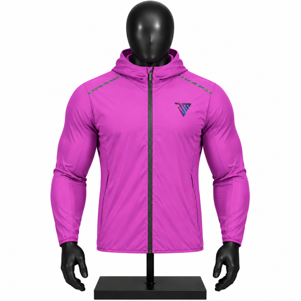 Men's Pink Hooded Windbreaker Jacket custom lightweight jacket