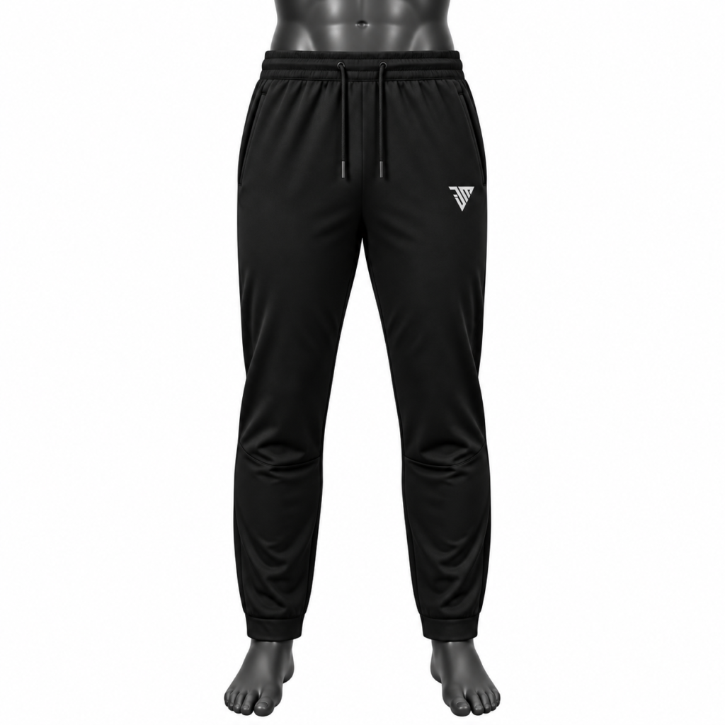 Men's Black Track Pants size chart with waist hip length and inseam measurements