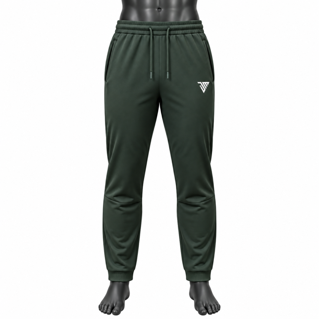 Men's Green Jogger Pants size chart with waist hip thigh and length measurements