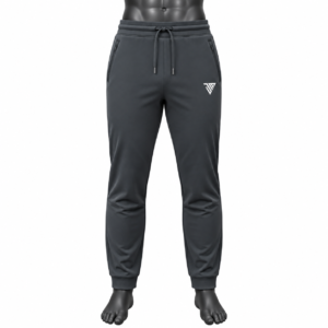 Men's Charcoal Jogger Pants size chart with waist hip thigh and length measurements