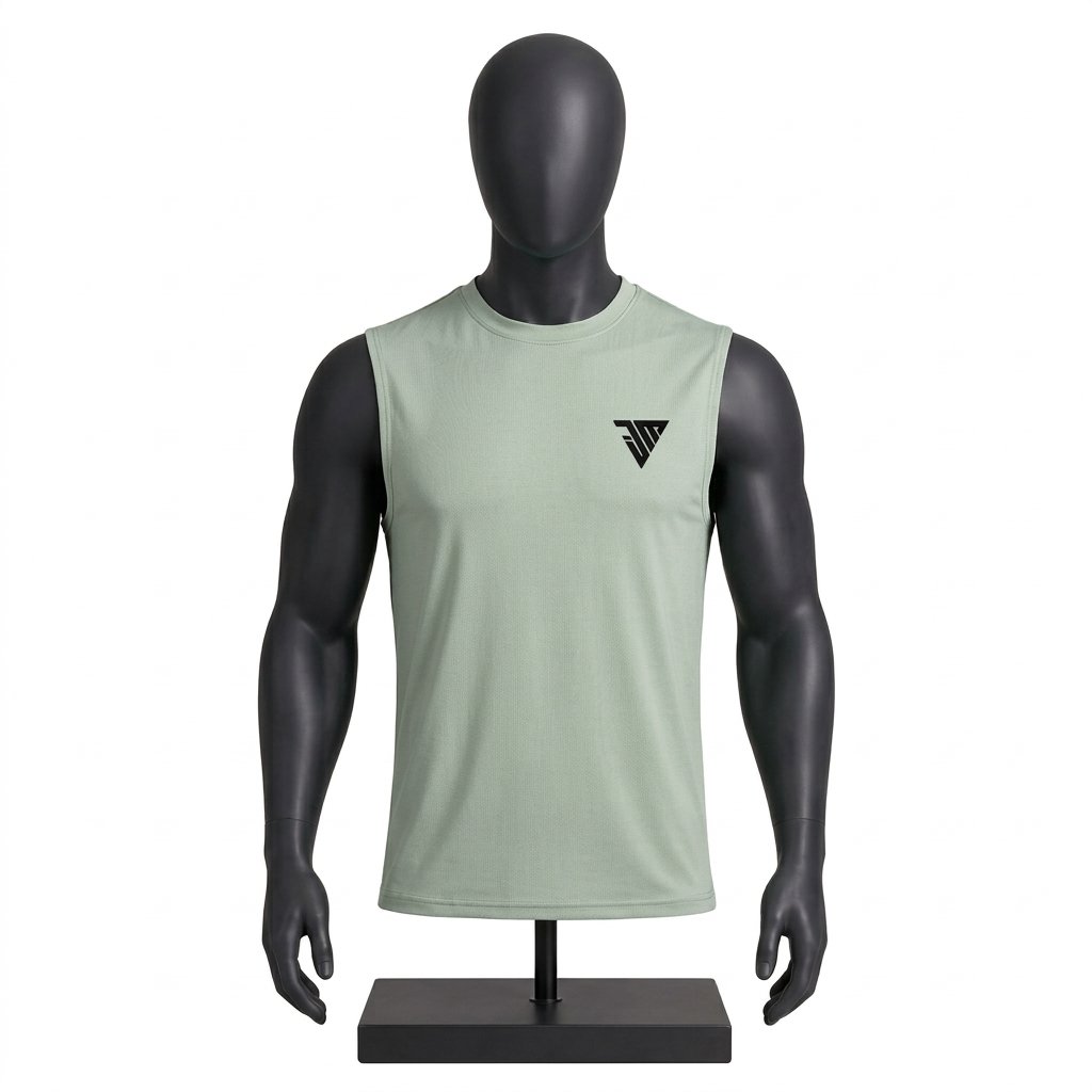 Men's Sleeveless Performance Top side view in sage green
