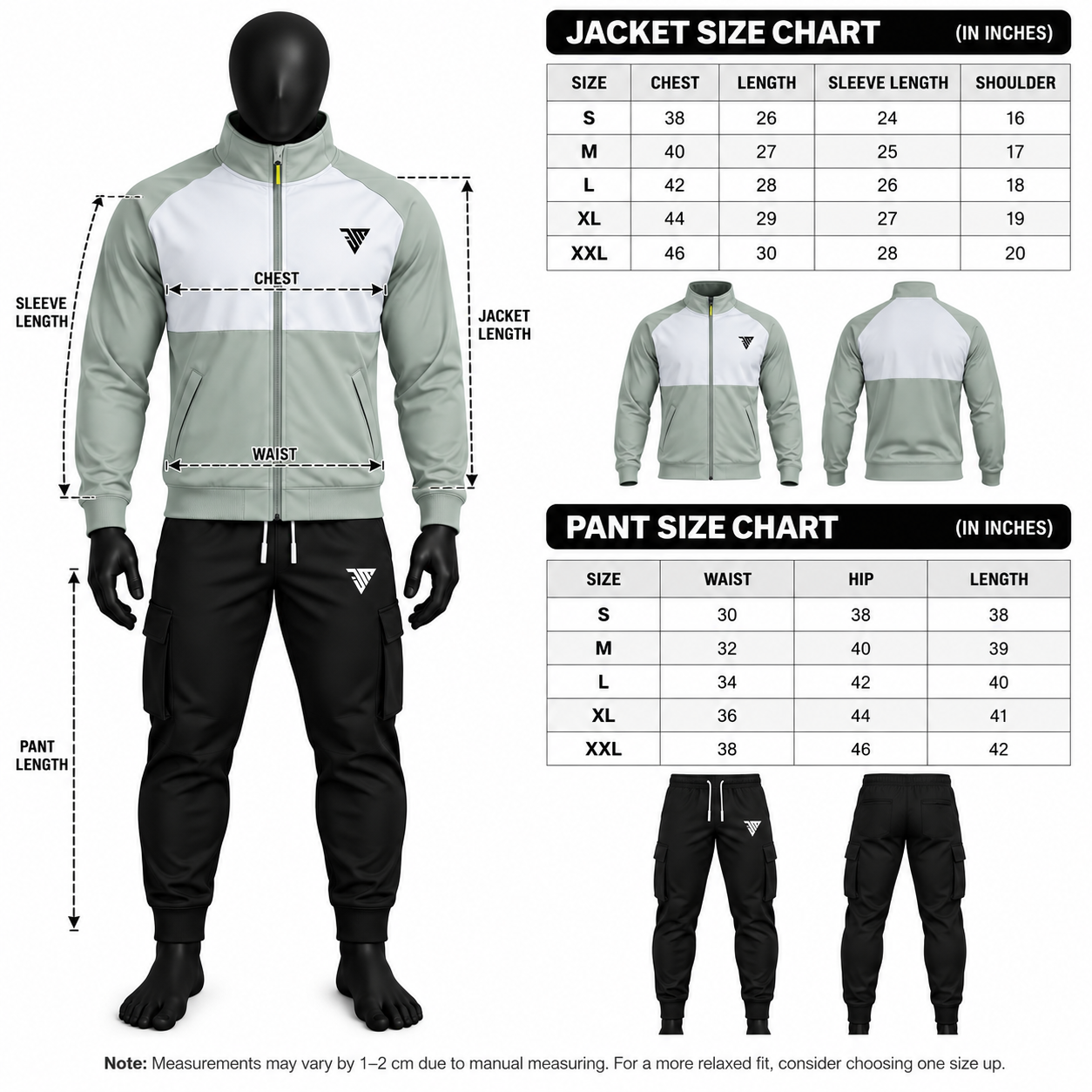 Men's Two-Tone Cargo Tracksuit – Sage Grey & Black Athletic Warmup Set - Image 5
