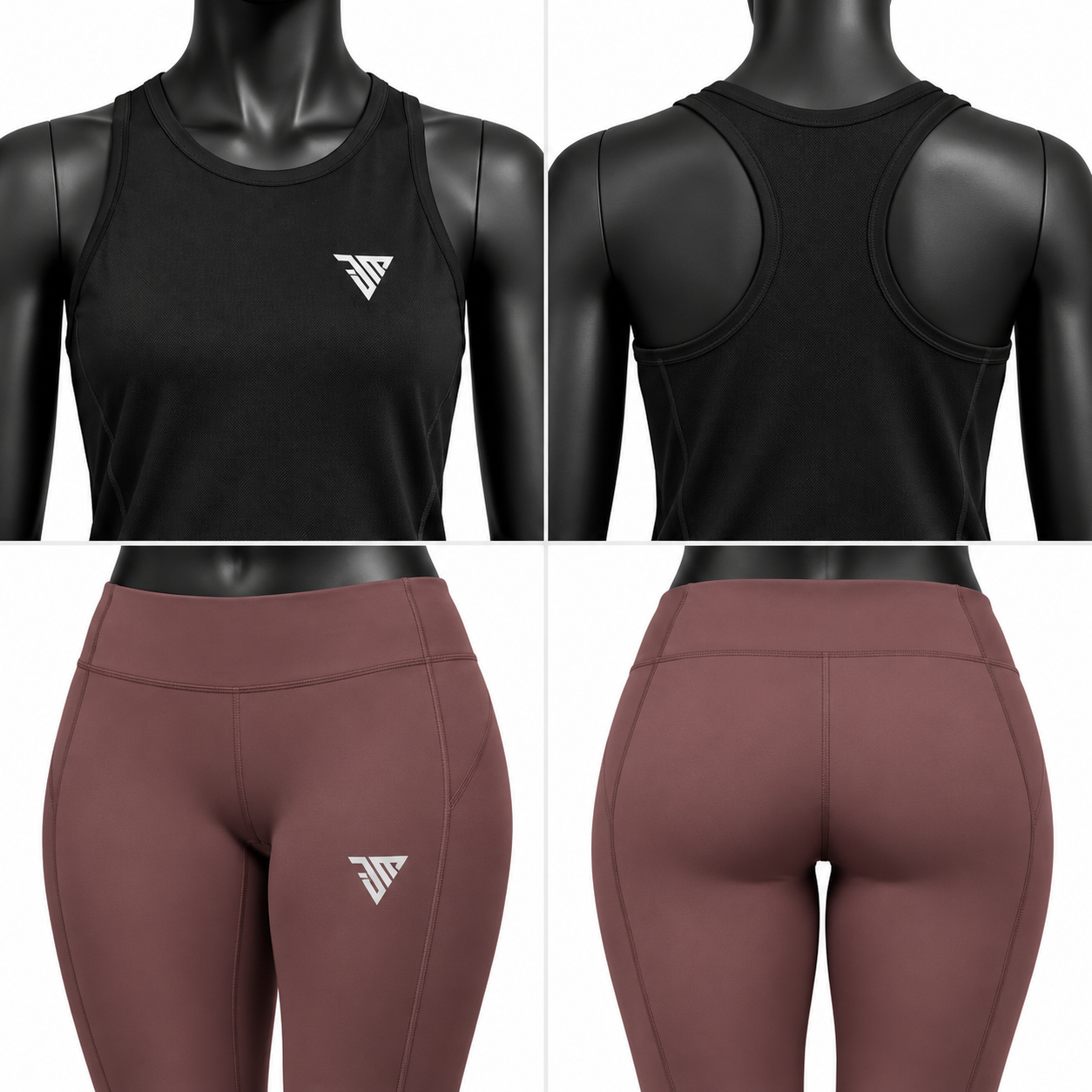 Women's Black Tank Top and Mauve Leggings Set – Athletic Activewear - Image 4