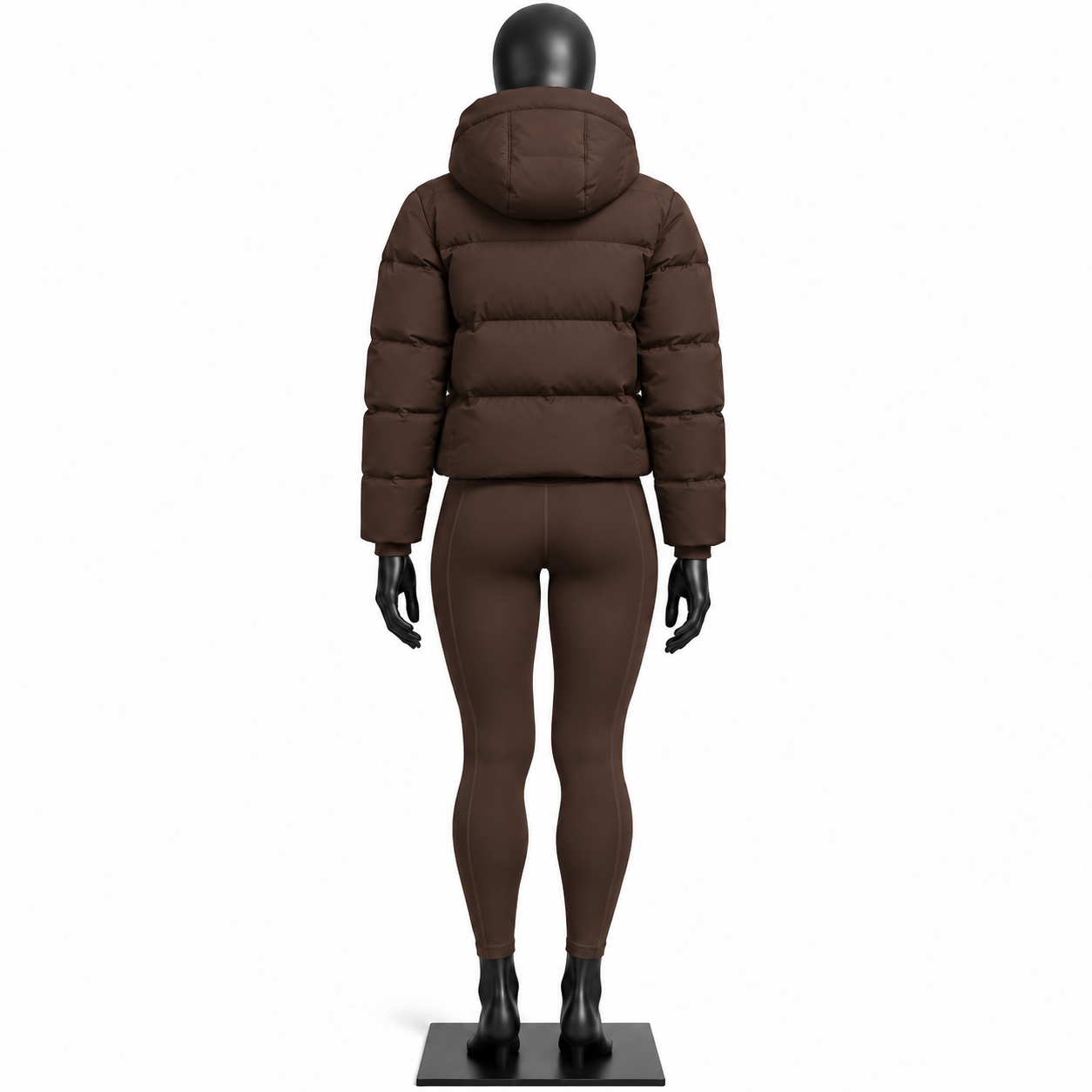 Women's Brown Puffer Jacket and Leggings Set | Hooded Winter Activewear - Image 3