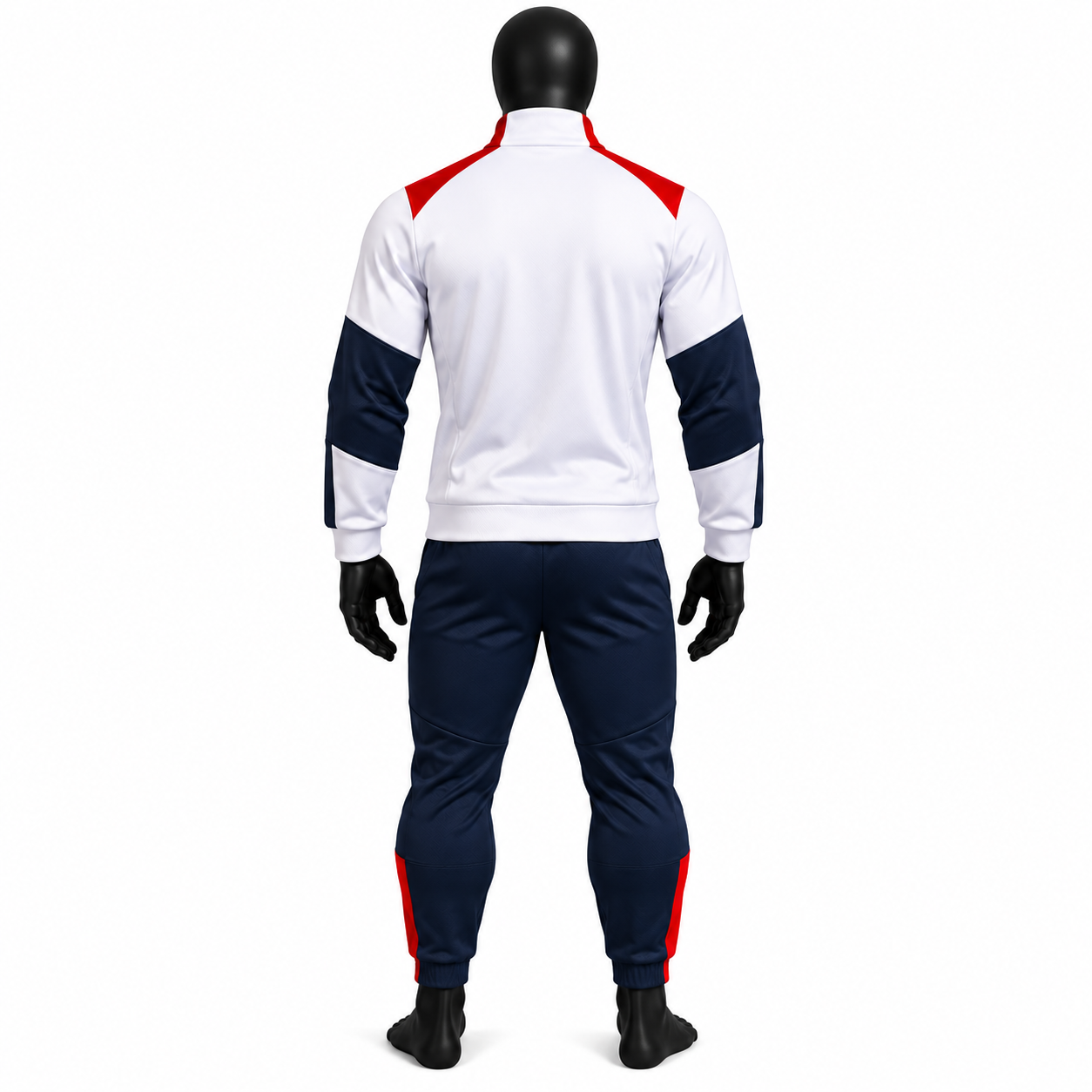 Men's Tricolor Athletic Tracksuit – White, Navy & Red Warmup Set - Image 2
