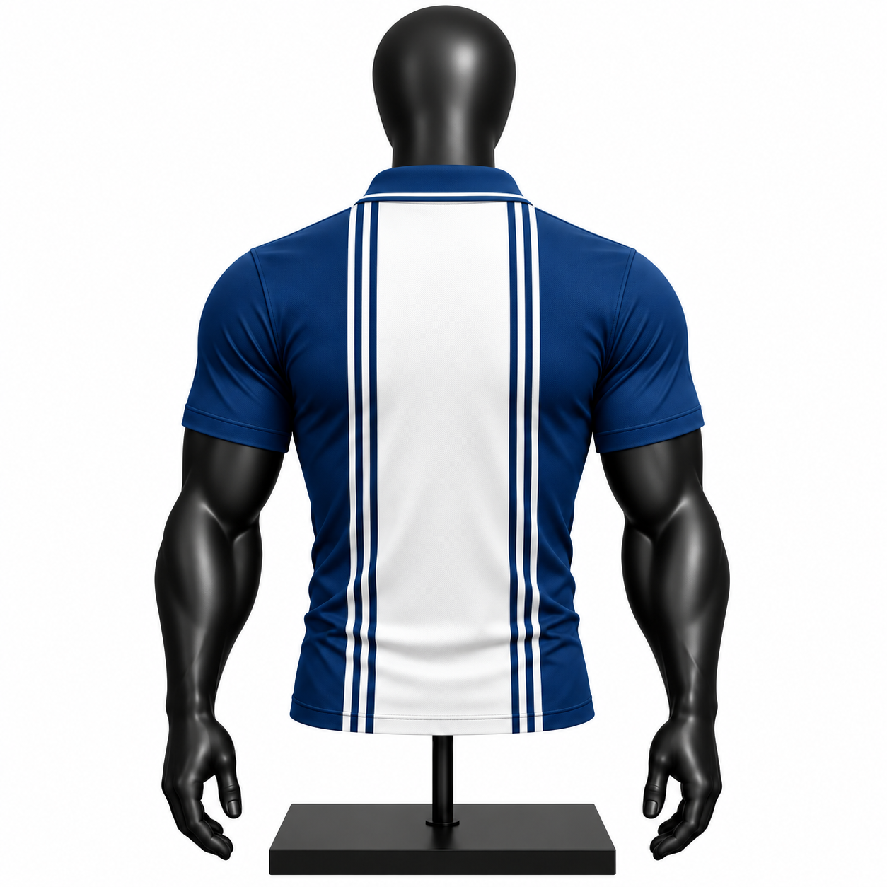 Custom Sublimated Striped Team Polo Shirt – Blue and White Vertical Panel Athletic Polo - Image 2