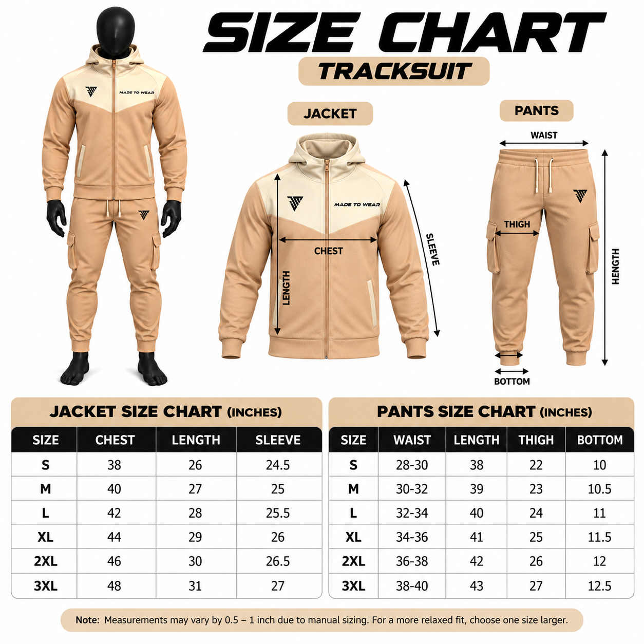 Men's Hooded Cargo Tracksuit – Beige & Cream Two-Tone Fleece Set - Image 5