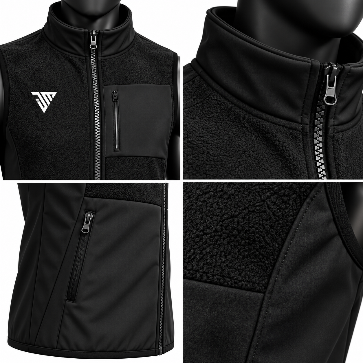 Men's Black Fleece Vest – Hybrid Softshell Athletic Bodywarmer - Image 4
