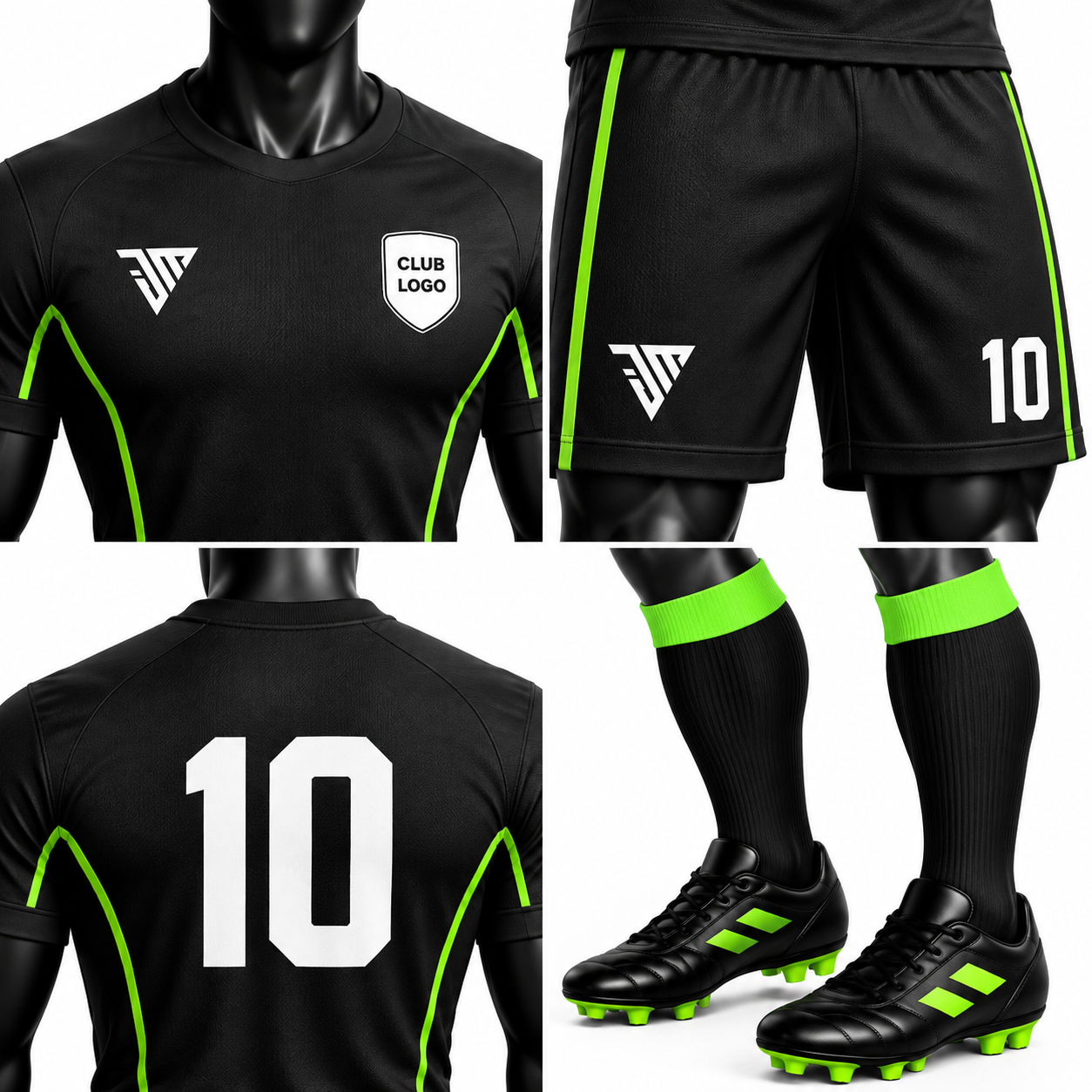 Black Neon Green Panel Football Kit - Image 4