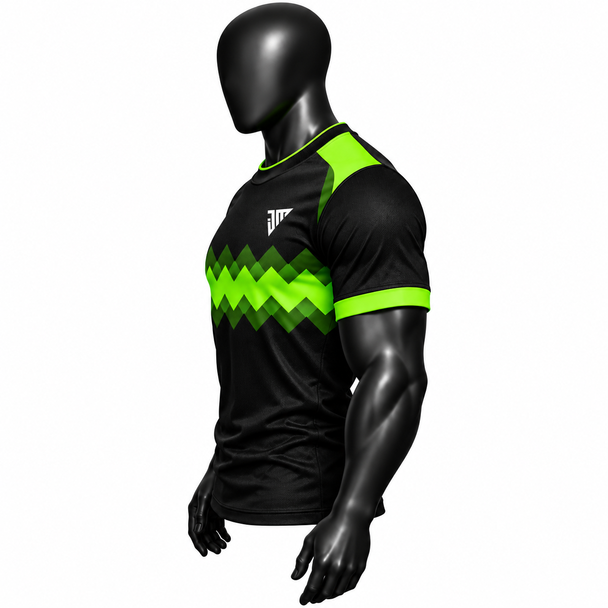 Men's Athletic Chevron T-Shirt – Black & Neon Green Sublimated Gym Tee - Image 3