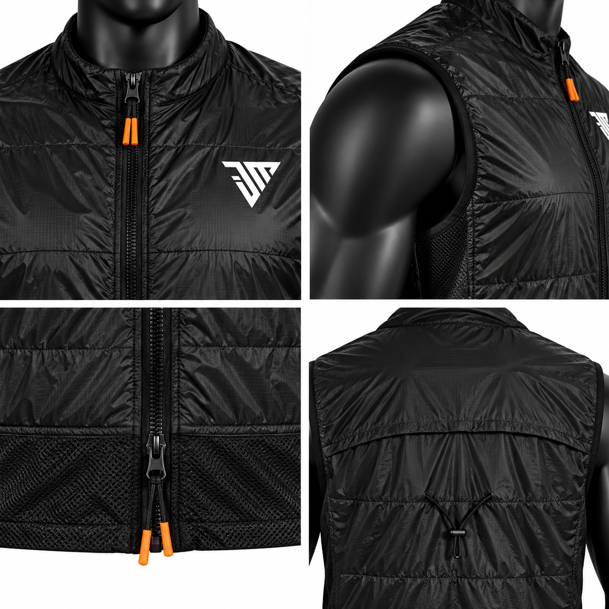 Men's Black Athletic Vest – Quilted Running Windbreaker Gilet - Image 4