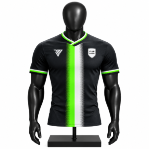 black neon green soccer jersey size chart showing XS to 4XL chest length height and weight measurements
