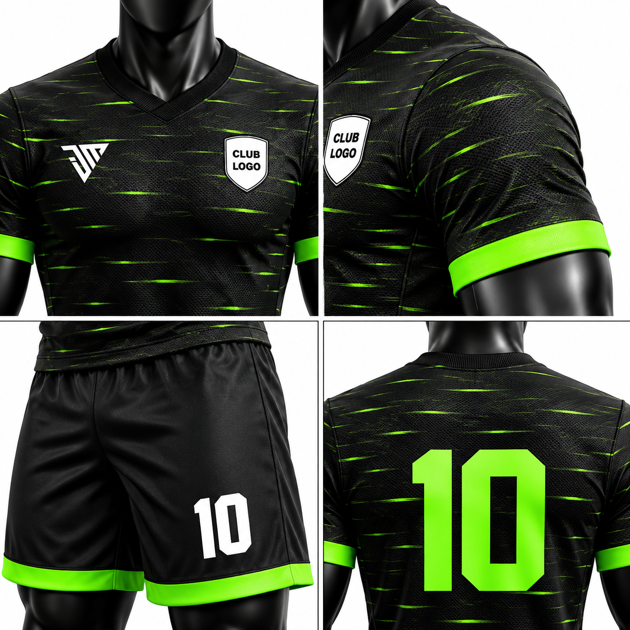 Black Neon Green Streak Football Kit - Image 4
