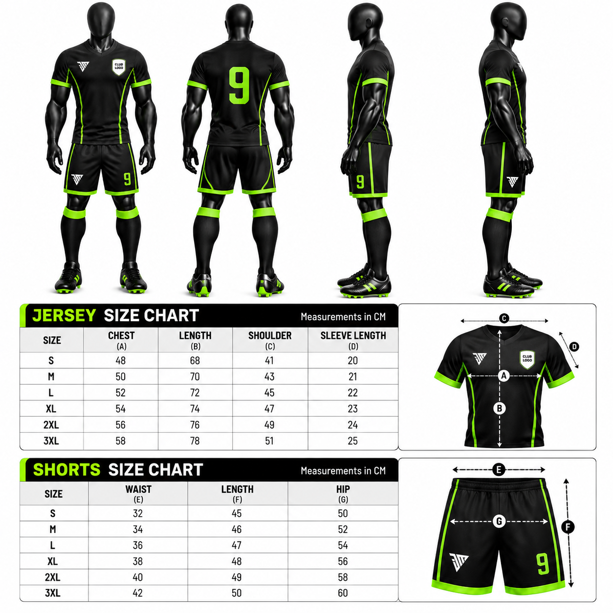 Black Neon Green Number 9 Football Kit - Image 5