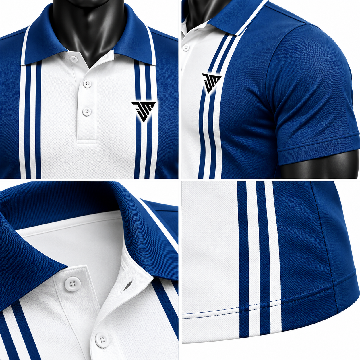 Custom Sublimated Striped Team Polo Shirt – Blue and White Vertical Panel Athletic Polo - Image 4